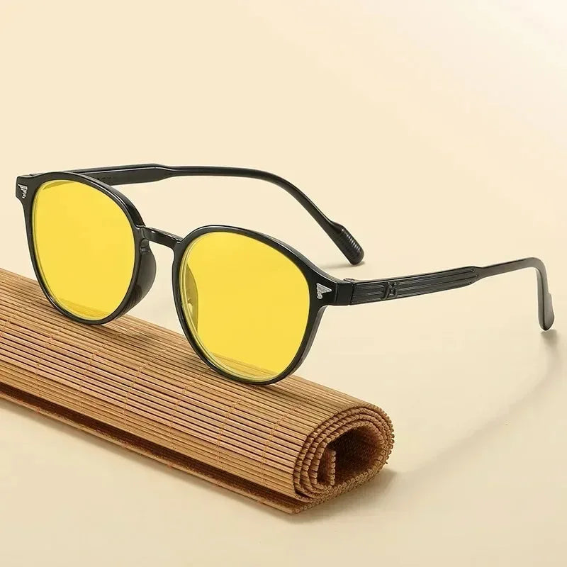 Men Women Large Frame Yellow Protective Sunglasses New Retro Ruond Night Vision Glasses High-Definition Computer Driving Glasses
