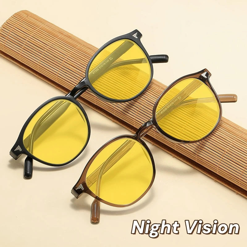 Men Women Large Frame Yellow Protective Sunglasses New Retro Ruond Night Vision Glasses High-Definition Computer Driving Glasses