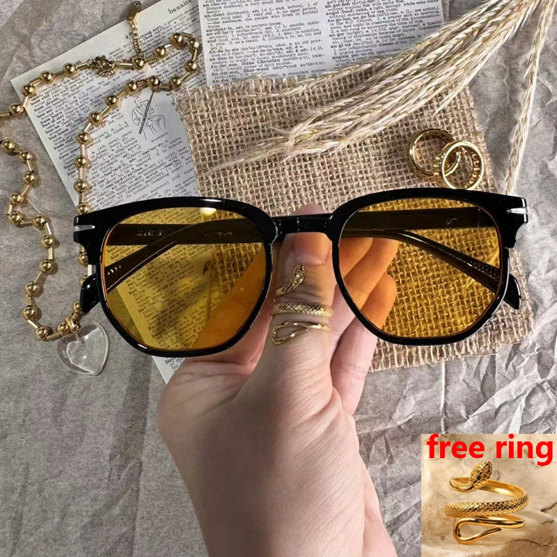 Retro Sunglasses Men Women Popular Square Oval Sun Glasses Ladies Black Eyeglasses Driver Goggles UV400 Mirror