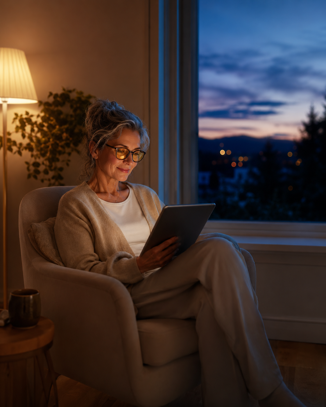 Person wearing blue light glasses