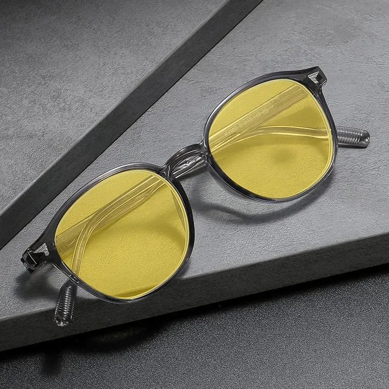 Men Women Large Frame Yellow Protective Sunglasses New Retro Ruond Night Vision Glasses High-Definition Computer Driving Glasses