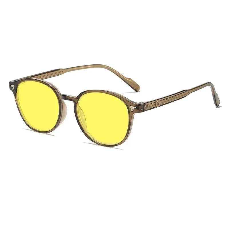 Men Women Large Frame Yellow Protective Sunglasses New Retro Ruond Night Vision Glasses High-Definition Computer Driving Glasses